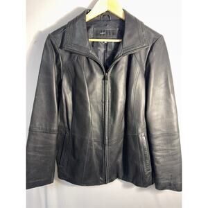 Vintage Black Genuine Leather Zip Jacket Womens XL Moto Biker Classic